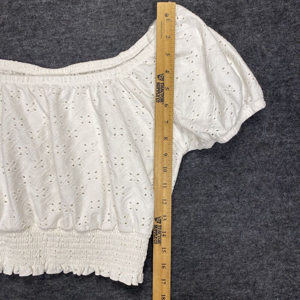 So Brand Women’s Crop Top Size L White Ruffle Elastic Short Sleeve Stretch Boho - Picture 10 of 11